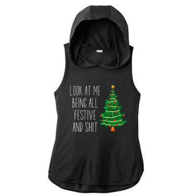 Funny Vintage Xmas Look At Me Being All Festive And Shit Ladies PosiCharge Tri-Blend Wicking Draft Hoodie Tank