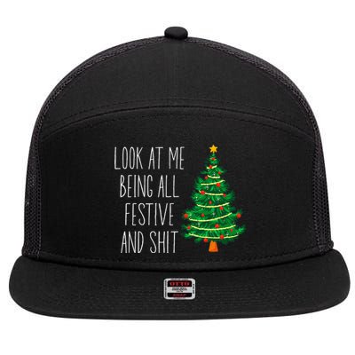 Funny Vintage Xmas Look At Me Being All Festive And Shit 7 Panel Mesh Trucker Snapback Hat