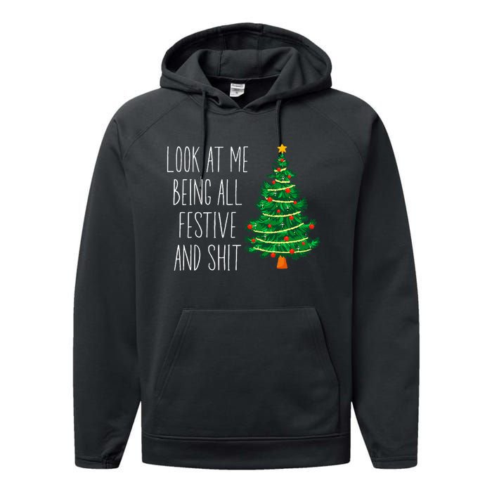 Funny Vintage Xmas Look At Me Being All Festive And Shit Performance Fleece Hoodie