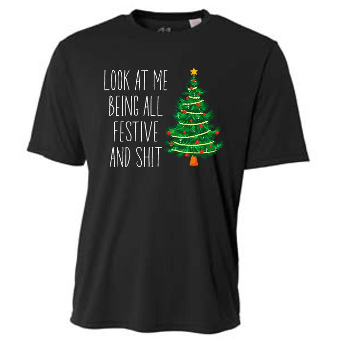 Funny Vintage Xmas Look At Me Being All Festive And Shit Cooling Performance Crew T-Shirt