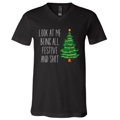 Funny Vintage Xmas Look At Me Being All Festive And Shit V-Neck T-Shirt