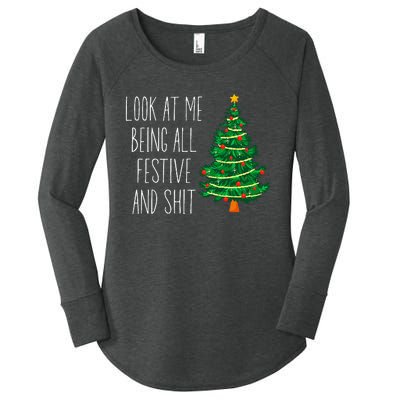 Funny Vintage Xmas Look At Me Being All Festive And Shit Women's Perfect Tri Tunic Long Sleeve Shirt