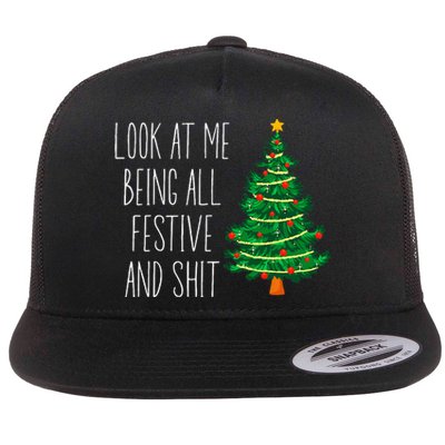 Funny Vintage Xmas Look At Me Being All Festive And Shit Flat Bill Trucker Hat