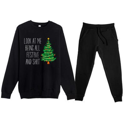 Funny Vintage Xmas Look At Me Being All Festive And Shit Premium Crewneck Sweatsuit Set