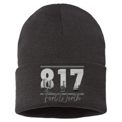 Fort Worth 817 Area Code Skyline Texas Pride Vintage Sustainable Knit Beanie