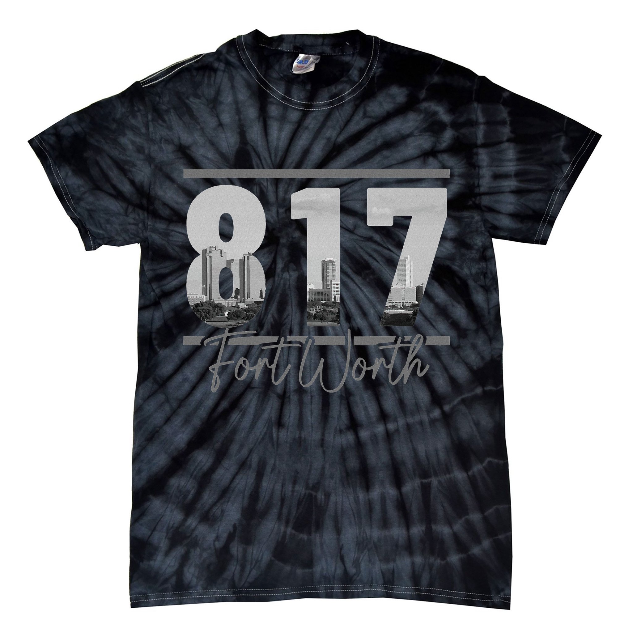 Fort Worth 817 Area Code Skyline Texas Pride Vintage Tie-Dye T-Shirt