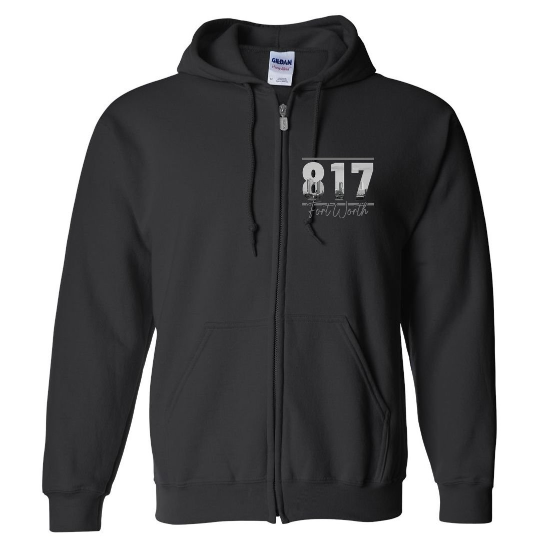 Fort Worth 817 Area Code Skyline Texas Pride Vintage Full Zip Hoodie