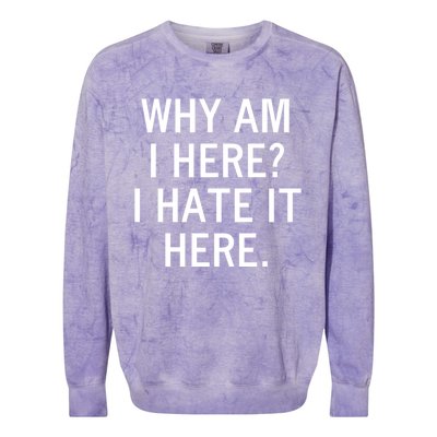 Funny Why Am I Here I Hate It Here Joke Sarcastic Family Gift Colorblast Crewneck Sweatshirt