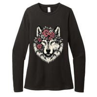 Floral Wolf Animal Cute Botanical Wolf Flowers Wolf Lovers Womens CVC Long Sleeve Shirt