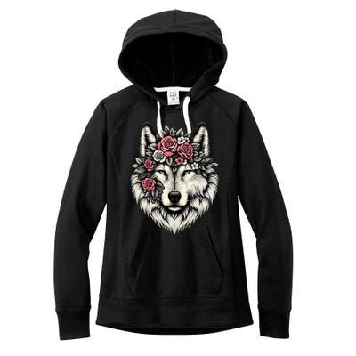 Floral Wolf Animal Cute Botanical Wolf Flowers Wolf Lovers Women's Fleece Hoodie