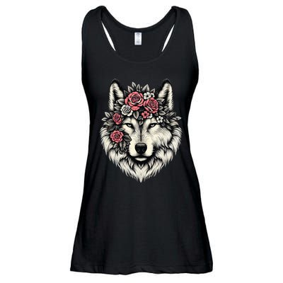 Floral Wolf Animal Cute Botanical Wolf Flowers Wolf Lovers Ladies Essential Flowy Tank