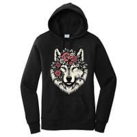 Floral Wolf Animal Cute Botanical Wolf Flowers Wolf Lovers Women's Pullover Hoodie