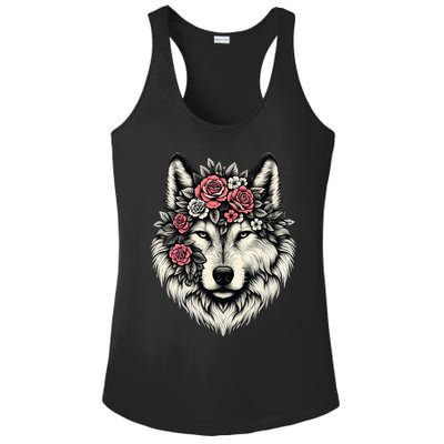 Floral Wolf Animal Cute Botanical Wolf Flowers Wolf Lovers Ladies PosiCharge Competitor Racerback Tank