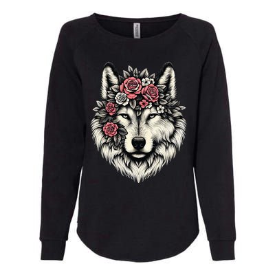 Floral Wolf Animal Cute Botanical Wolf Flowers Wolf Lovers Womens California Wash Sweatshirt