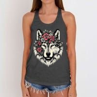 Floral Wolf Animal Cute Botanical Wolf Flowers Wolf Lovers Women's Knotted Racerback Tank