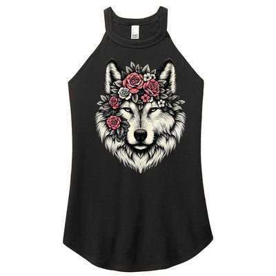 Floral Wolf Animal Cute Botanical Wolf Flowers Wolf Lovers Women's Perfect Tri Rocker Tank