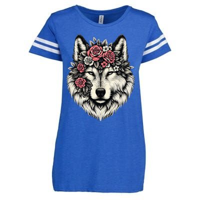 Floral Wolf Animal Cute Botanical Wolf Flowers Wolf Lovers Enza Ladies Jersey Football T-Shirt