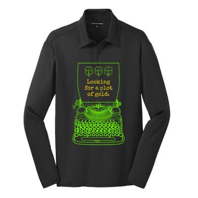 Funny Writer Author Novelist St Patricks Day Plot Of Gold Gift Silk Touch Performance Long Sleeve Polo