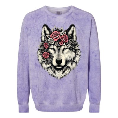 Floral Wolf Animal Cute Botanical Wolf Flowers Wolf Lovers Colorblast Crewneck Sweatshirt