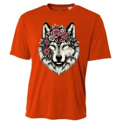 Floral Wolf Animal Cute Botanical Wolf Flowers Wolf Lovers Cooling Performance Crew T-Shirt