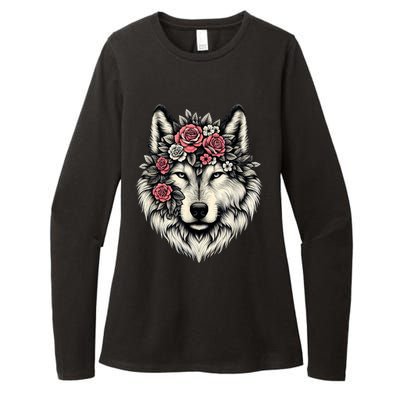 Floral Wolf Animal Cute Botanical Wolf Flowers Wolf Lovers Womens CVC Long Sleeve Shirt