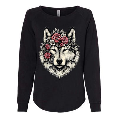 Floral Wolf Animal Cute Botanical Wolf Flowers Wolf Lovers Womens California Wash Sweatshirt