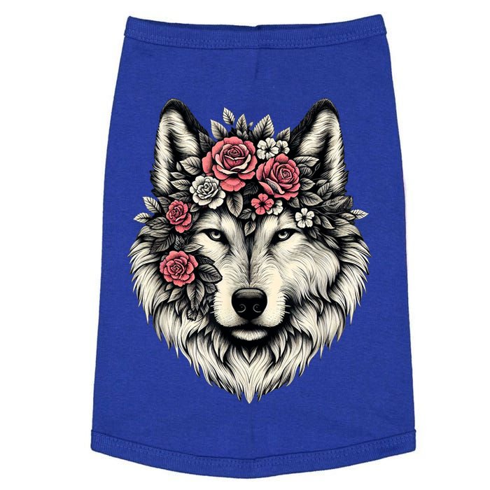 Floral Wolf Animal Cute Botanical Wolf Flowers Wolf Lovers Doggie Tank