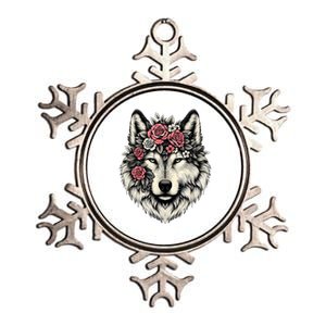 Floral Wolf Animal Cute Botanical Wolf Flowers Wolf Lovers Metallic Star Ornament