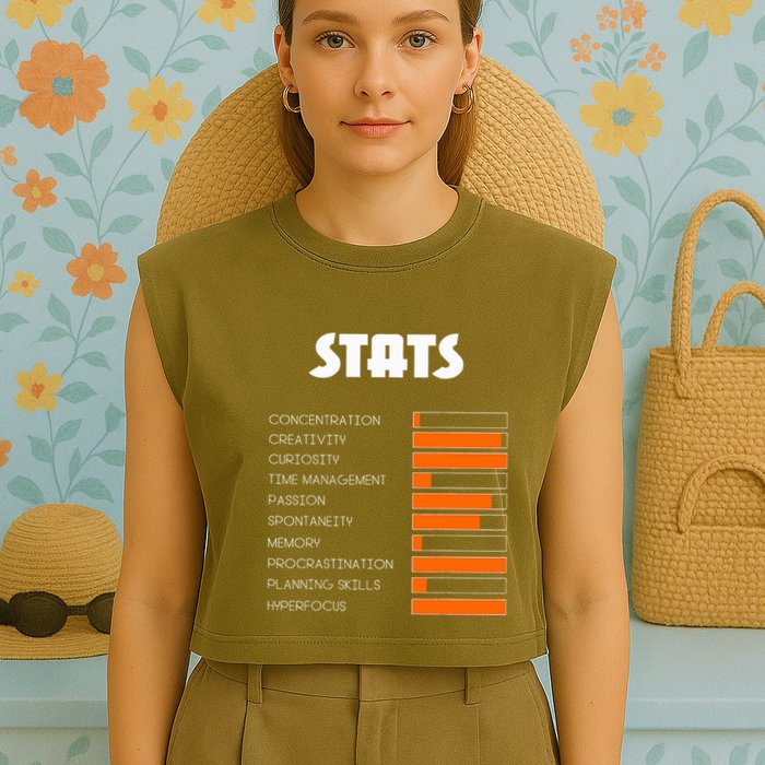 For With Adhd Stats Neurodiversity Awareness Garment-Dyed Women's Muscle Tee