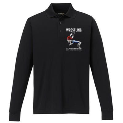 Funny Wrestling Art For Wrestling Athlete Performance Long Sleeve Polo