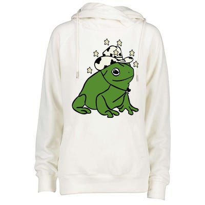 Frog With A Cowboy Hat Womens Funnel Neck Pullover Hood