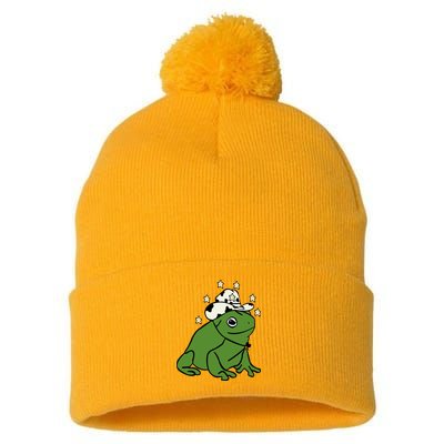 Frog With A Cowboy Hat Pom Pom 12in Knit Beanie