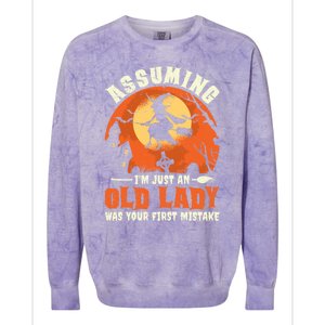 Funny Witch Assuming Im Just An Old Lady Halloween Humor Gift Colorblast Crewneck Sweatshirt