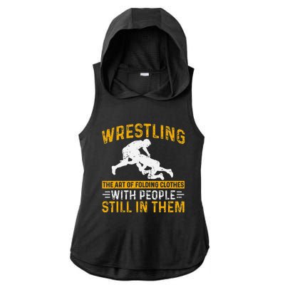 Funny Wrestling Art Of Folding Clothes With People In Them Ladies PosiCharge Tri-Blend Wicking Draft Hoodie Tank