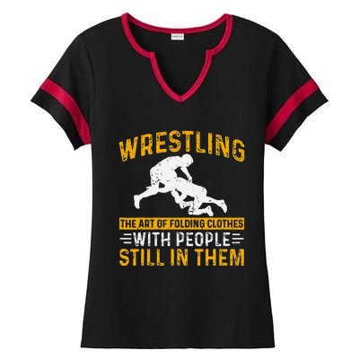 Funny Wrestling Art Of Folding Clothes With People In Them Ladies Halftime Notch Neck Tee