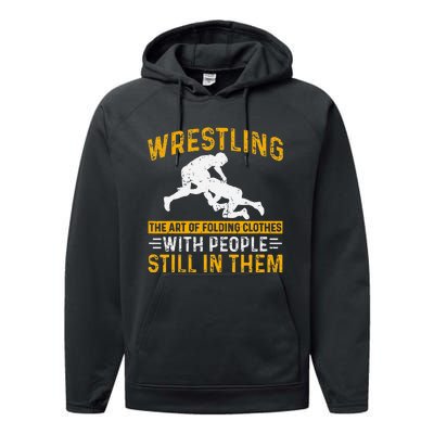 Funny Wrestling Art Of Folding Clothes With People In Them Performance Fleece Hoodie