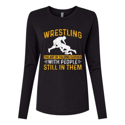 Funny Wrestling Art Of Folding Clothes With People In Them Womens Cotton Relaxed Long Sleeve T-Shirt