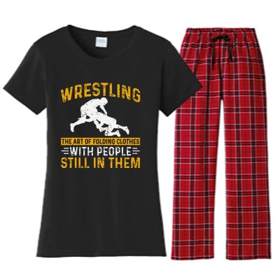 Funny Wrestling Art Of Folding Clothes With People In Them Women's Flannel Pajama Set