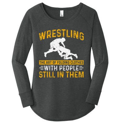 Funny Wrestling Art Of Folding Clothes With People In Them Women's Perfect Tri Tunic Long Sleeve Shirt