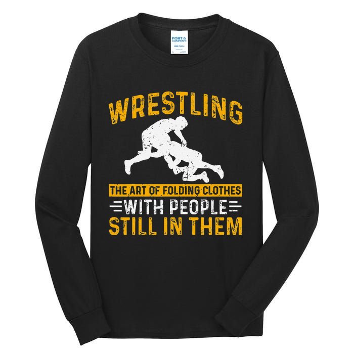 Funny Wrestling Art Of Folding Clothes With People In Them Tall Long Sleeve T-Shirt