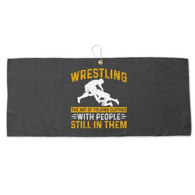 Funny Wrestling Art Of Folding Clothes With People In Them Large Microfiber Waffle Golf Towel