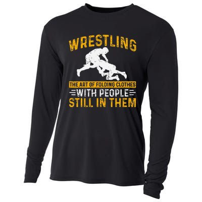 Funny Wrestling Art Of Folding Clothes With People In Them Cooling Performance Long Sleeve Crew