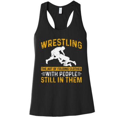 Funny Wrestling Art Of Folding Clothes With People In Them Women's Racerback Tank