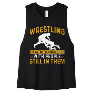 Funny Wrestling Art Of Folding Clothes With People In Them Women's Racerback Cropped Tank