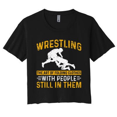 Funny Wrestling Art Of Folding Clothes With People In Them Women's Crop Top Tee