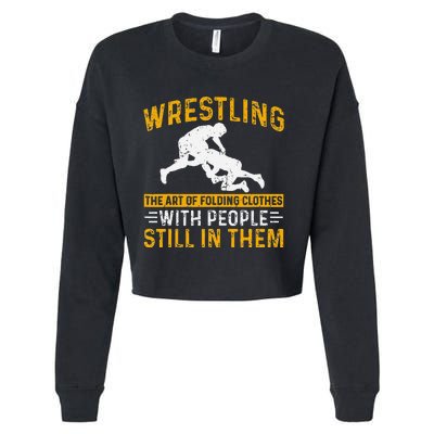 Funny Wrestling Art Of Folding Clothes With People In Them Cropped Pullover Crew