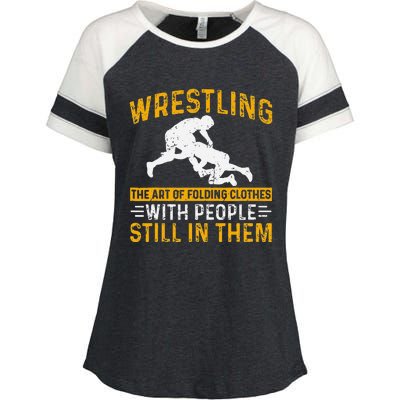 Funny Wrestling Art Of Folding Clothes With People In Them Enza Ladies Jersey Colorblock Tee