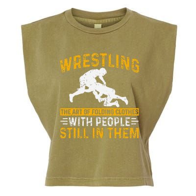 Funny Wrestling Art Of Folding Clothes With People In Them Garment-Dyed Women's Muscle Tee