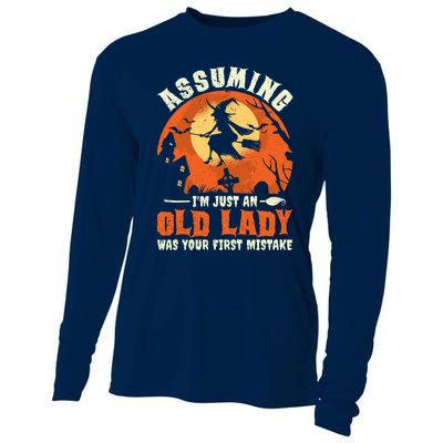 Funny Witch Assuming Im Just An Old Lady Halloween Humor Cooling Performance Long Sleeve Crew