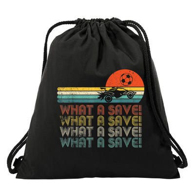 Funny What A Save Vintage Retro Rocket Soccer Car League Drawstring Bag